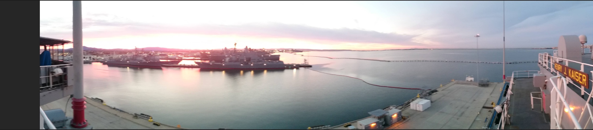 Sunrise panorama from a ship deck